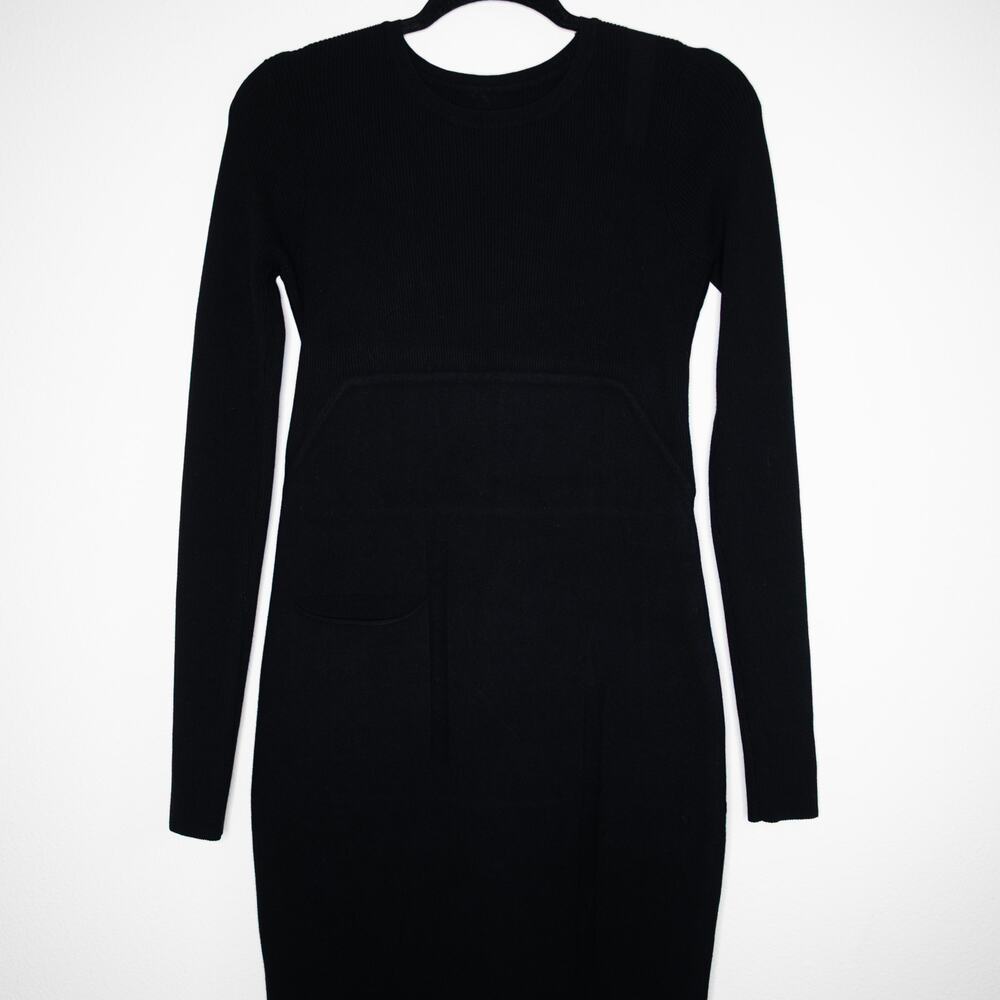 RICK OWENS Black Scarpa Pocket Faux Wrap Skirt Knit Midi Pencil Dress SZ 6 US - Picture 7 of 11